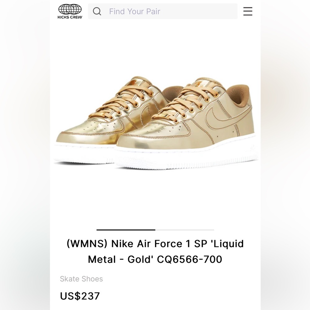 Nike Air Force 1 gold metal sneakers